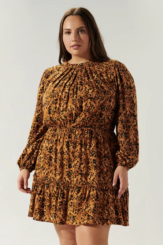 Easy To Love Leopard Balloon Sleeve Blouson Dress Curve