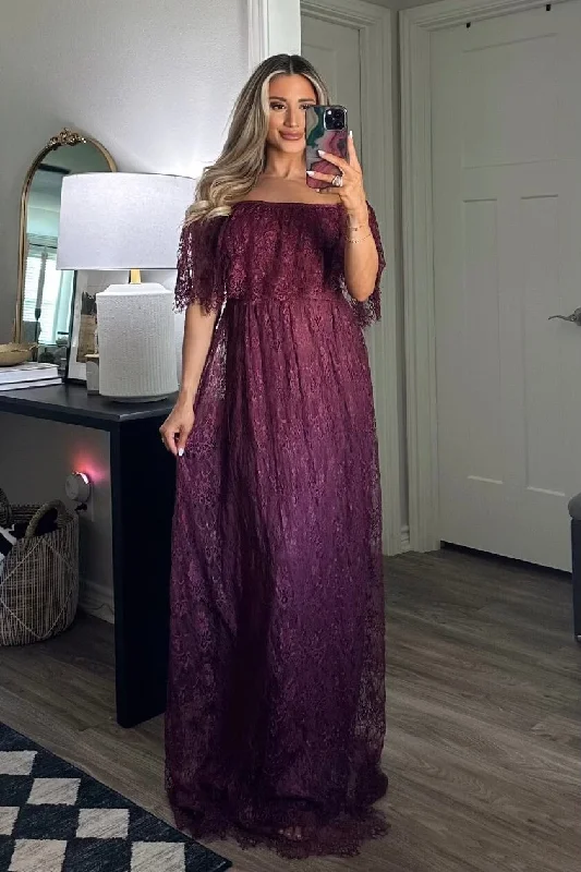 Enchanted to Meet You Lace Maxi Dress: Burgundy