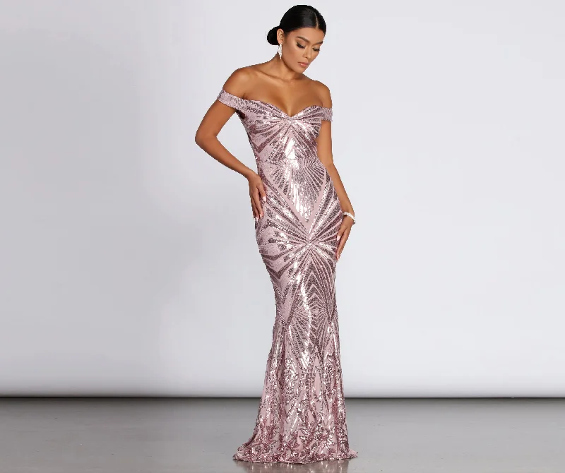 Lilith Off-Shoulder Sequin Evening Gown