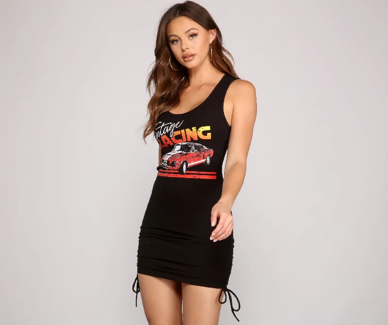 Vintage Racing Sleeveless Mini Dress