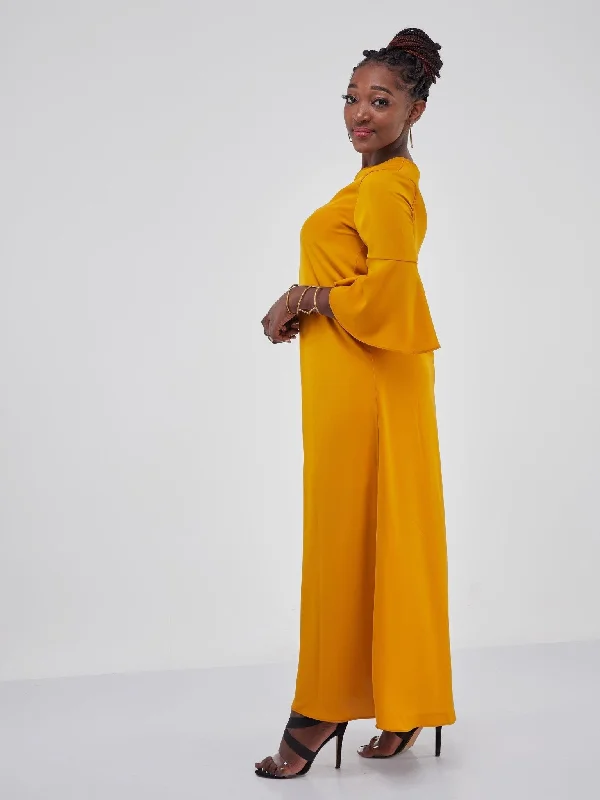 Vivo Jamila Flounce Sleeve Tent Maxi Dress - Mustard