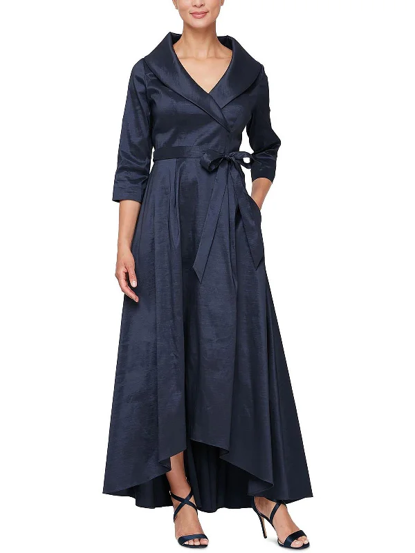 Womens Taffeta Collared Maxi Dress